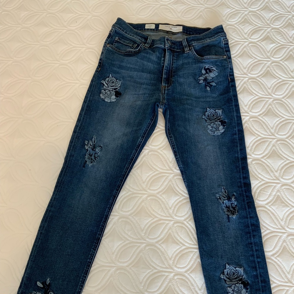 Miss Me Skinny SZ 29 blue floral embroidered jeans